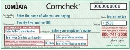 Blank green comdata comcheck - comdata,